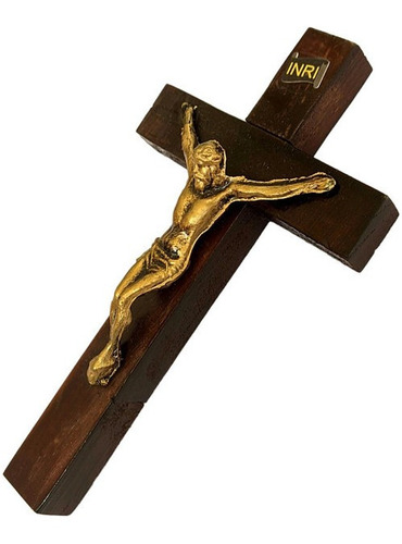 Crucifixo Em Madeira Simples Cruz Parede Pequena 15,5cm