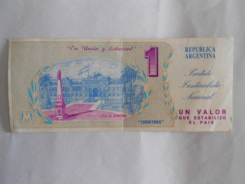 Billete 1 Peso Menem Escudo Grabado En Relieve (Usado)