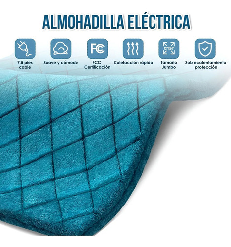 Almohadilla Térmica Eléctrica 6 Niveles Temperatura Color Turquesa