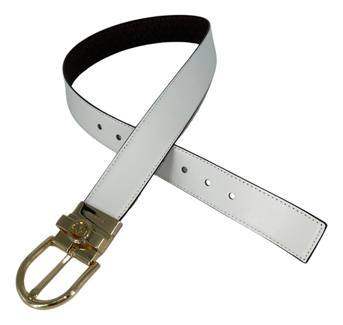 Cinto Michael Kors Reversible Blanco Y Cafe Color Blanco Y Cafe Con Letras Cafe Claro Diseño De La Tela Color Solido Y Estampado Talla Mediana