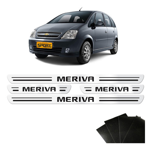 Soleira Da Porta Meriva Chevrolet Prata Resinada Kit 8 Peças