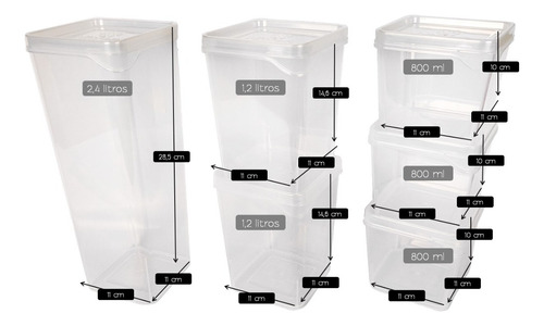 Armazém Do Básico Kit 6 Potes Modulares Para Mantimentos Empilháveis Com Tampa