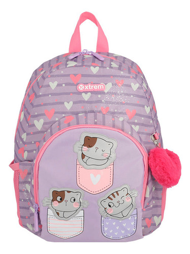 Mochila Xtrem Power 4xt Lilac Cats Color Morado Diseño de la tela Lisa