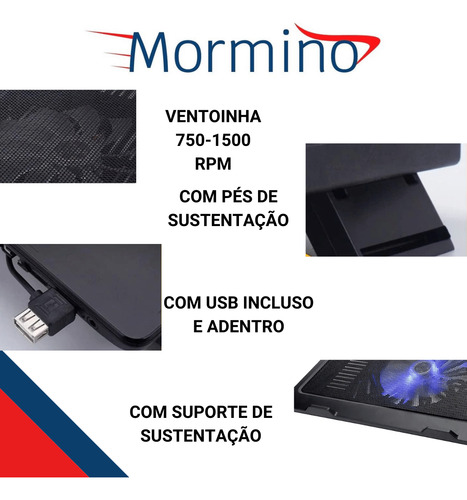 Base Suporte Notebook Até 15,6' 1 Cooler Fan Usb Com Hub