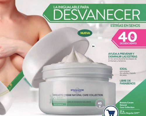 Stanhome Crema Antiestrías Para Senos Piel Sensible 45 G Floral