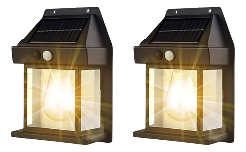 2 Unidades Farola De Pared Carga Solar Luz Led Blanco Cálido Negro
