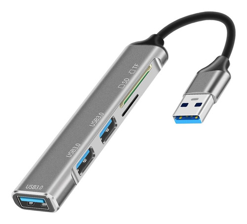 5 Puertos Usb 3.0 Adaptador Hub Lector De Tarjetas Tf Gris