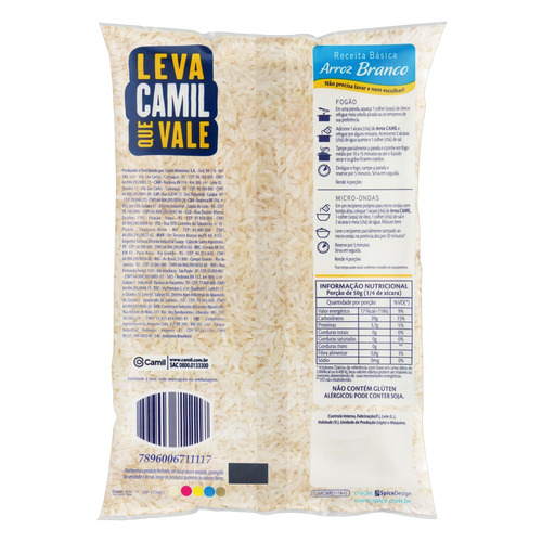 Imagem 2 de 2 de Arroz Branco Tipo 1 Camil Pacote 1kg Camil