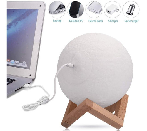 Imagen 3 de 7 de Lámpara De Luna 3d Táctil Usb De 15 Cm Decoracion Vintage