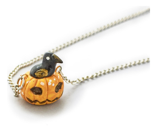 Collar De Calabaza Con Cuervo - Halloween -  Porcelana Fria 