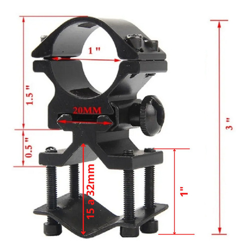Imagem 2 de 10 de Mount Suporte Trilho Lanterna Para Cano E Trilho De 20mm