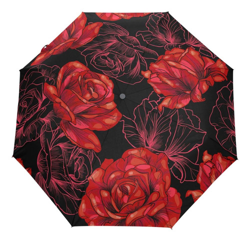 Wamika Paraguas Automático Con Diseño De Rosas Rojas Y Flore