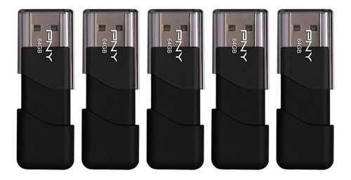 5 Pendrives Pny 64gb Attache 3 Usb 2.0 Black P-fd64gx5att03