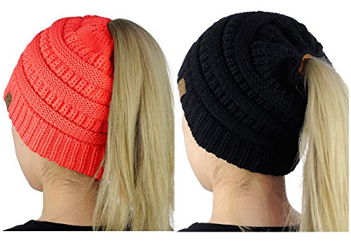 Gorro De Punto Con Cola Para Coleta, 2 Pack