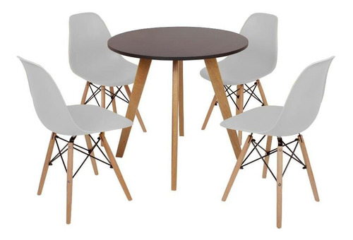 Mesa Laura Redonda 80cm Preta + 4 Cadeiras Eames Eiffel Cor Cinza