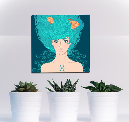 Cuadro 60x60cm Piscis Mujer Peces Astrologia Blue Hair