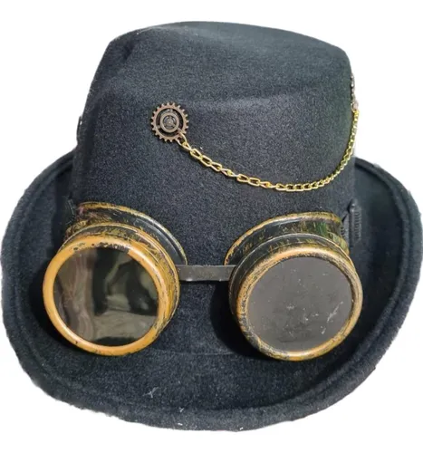 comprar Galera Negra Sombrero Steampunk Con Lente Cotillón Disfraz