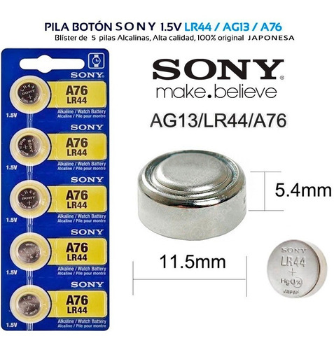 Bateria Pila Sony Alcalina Original Lr44 - A76 - Ag13 (x5)