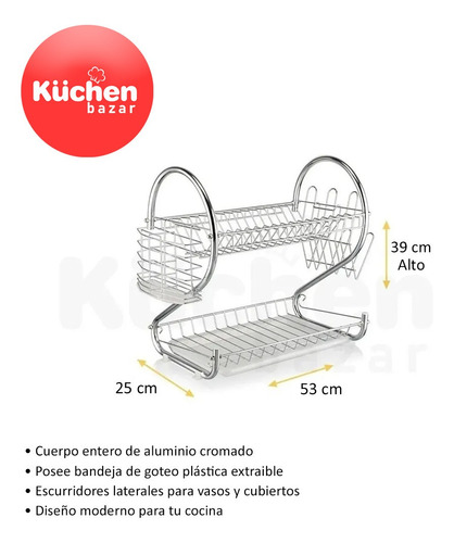 Imagen 2 de 10 de Secaplatos Escurridor Escurre Platos Cromado Bandeja Cuotas
