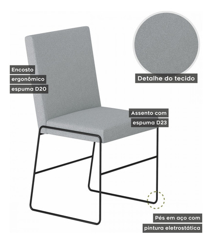 Mesa De Jantar Dubai 4 Lugares Linho Cinza Claro/preto
