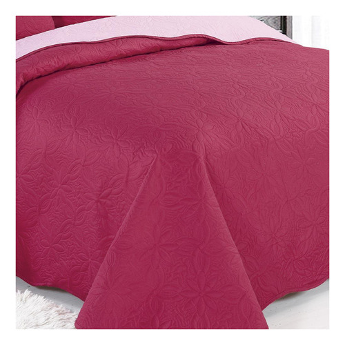 Kit Cobre Leito Colcha Casal Lívia Vermelho Hibisco Realce