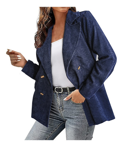 Chaqueta Tipo Blazer Con Doble Botonadura Para Mujer, Larga,