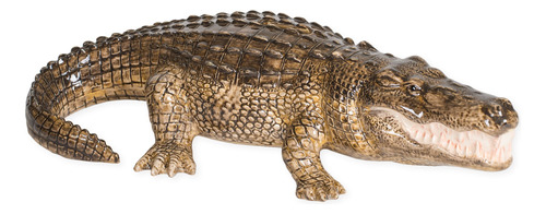 Alligator En Forma De Cerámica De Gres Pintado A Mano Banco