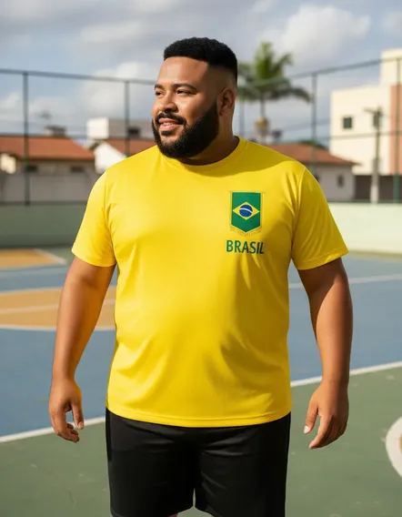 Camisa Camiseta Torcedor Futebol Masculina Plus Size Azul Brasâo Amarelo Canário G2