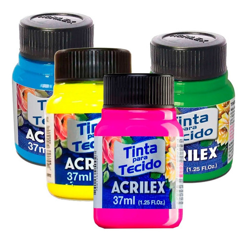 Imagen 1 de 5 de Pintura Para Tela 37ml Acrilex Colores Fluo Pack 2 Unid