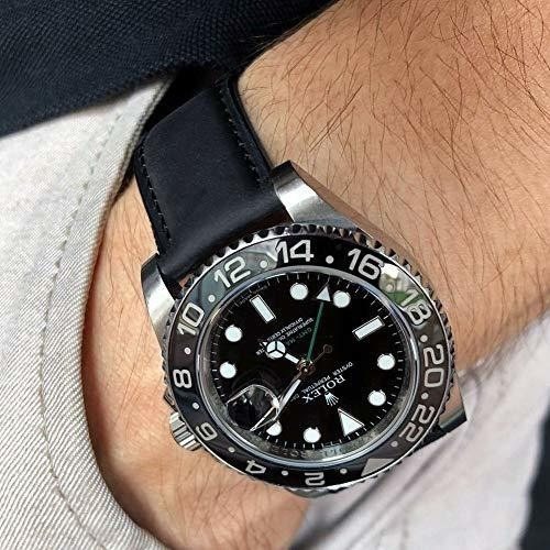 Malla Para Rejoj Analogico Cuero Genuino Black Silver 23mm