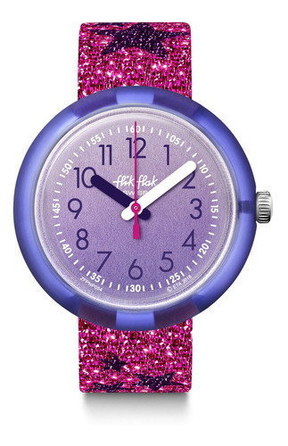 Reloj Flik Flak Glitter Stars Fpnp054 Color de la correa Rosa Color del bisel Violeta Color del fondo Violeta