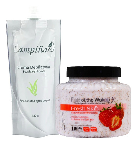 Crema Depiladora Lampiña + Crema Exfoliante De Fresa Wokali