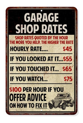 Shop Rates Sign Garage Rustic Wall Dcor Mechanic Signs ...