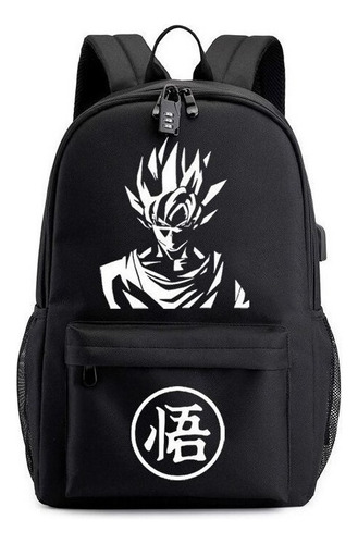 Mochilas Escolares Estudiantes Luminoso Carga Usb Goku Negro