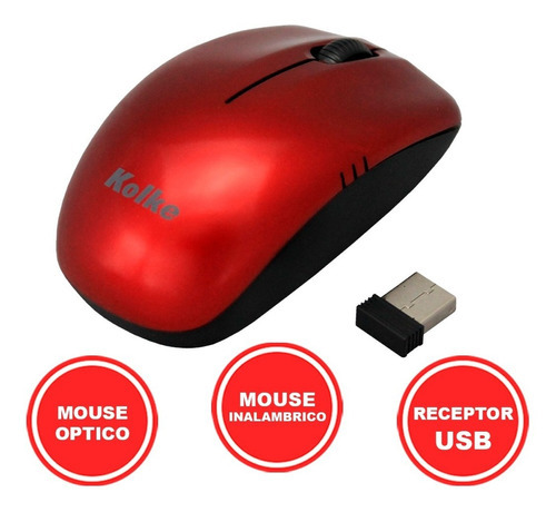 Mouse Inalambrico Kolke Kem-365 Color Rojo