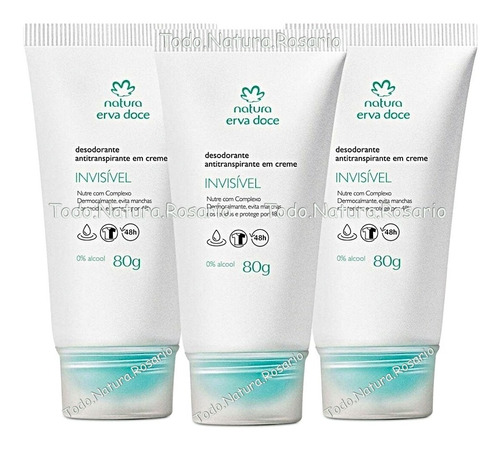 Desodorante Antitranspirante Crema Natura Erva Doce Kit X3