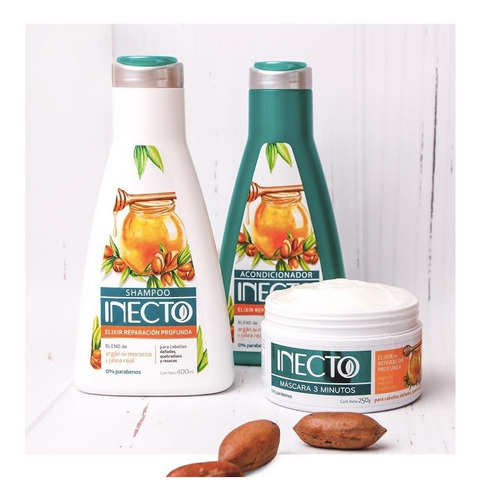 Set Shampoo Acondicionador 400 200ml Y Máscara Inecto Elixir