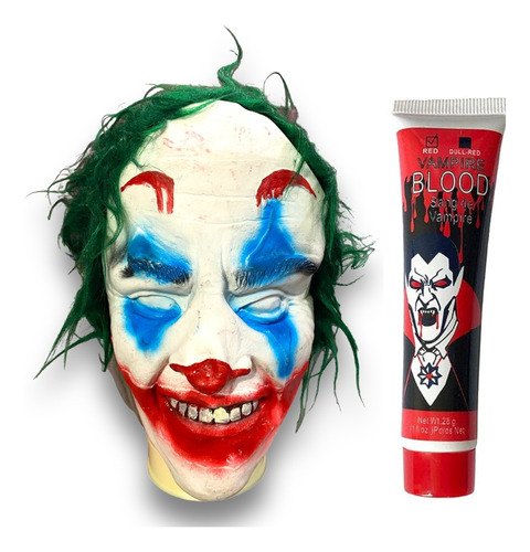 Mascara Halloween Látex Personaje Joker Guasón + Sangre Fals