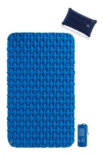 Colchon Inflable Doble Ultraliviano Naturehike + Almohada Color Azul
