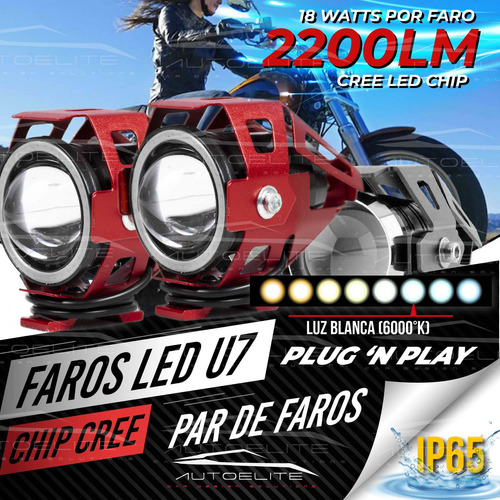 Imagen 2 de 10 de 2 Faros Rojo Lupa Led Cree Moto Ojo De Ángel Estrobo U7 125w