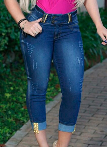 calça capri jeans feminina