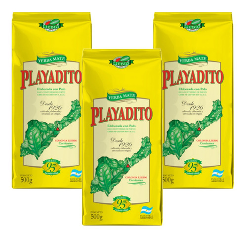 Yerba Mate Playadito 500 Gr Pack X 3 Unidades