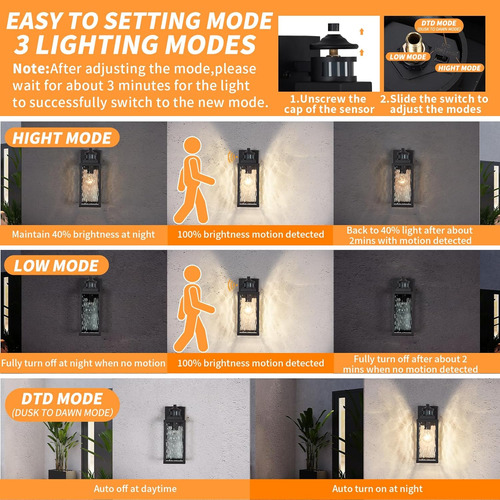 Paquete De 2 Luces De Pared Para Exteriores Con Sensor De Mo