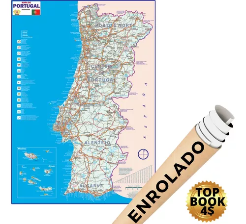 Mapa Portugal Politico Rodoviário Banner Poster Decoração