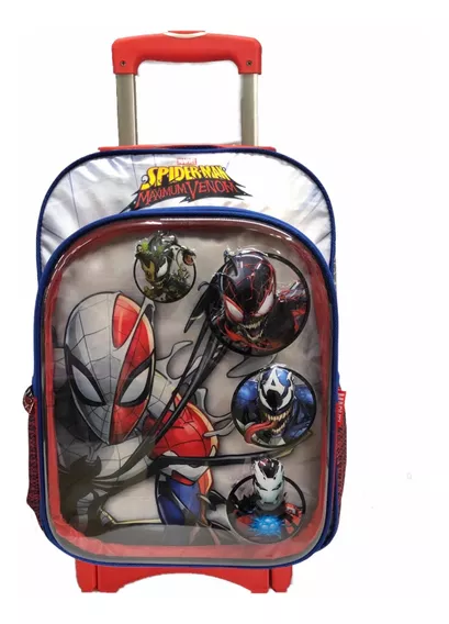 Spiderman Venom Mochila Ruz Original Con Carro Llantas Venon