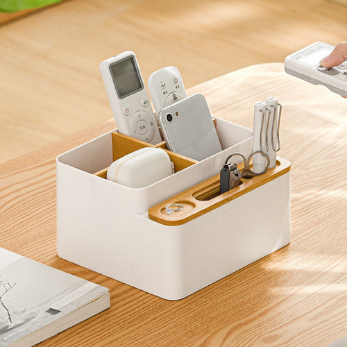 Caja De Almacenamiento De Escritorio Con Soporte De Madera,