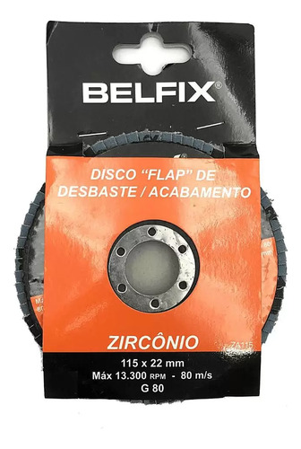 Disco De Lixa Flap 4.1/2' 115mm G80 Grão 80 Zirconio 20 Unid
