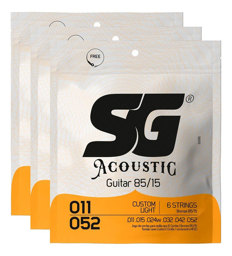 Kit 3 Encordoamento Violão Aço 011 Sg 6686 + Palheta Grátis