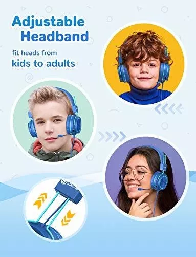  iClever HS21 - Auriculares para niños con micrófono para  escuela virtual, micrófono extensible giratorio, 94 dB, seguro para  volumen, para niños, auriculares plegables con cable para juegos para :  Electrónica