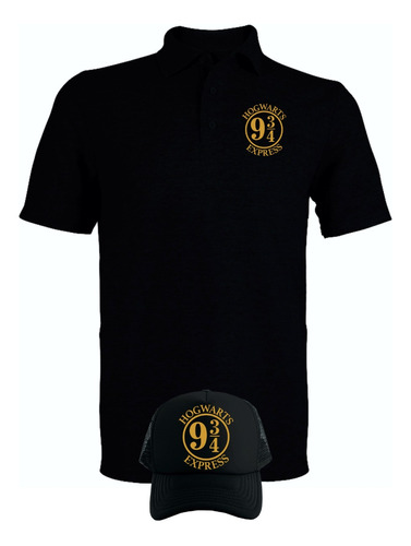 Camiseta Tipo Polo Harry Potter 9 3/4 Obsequio Gorra Black